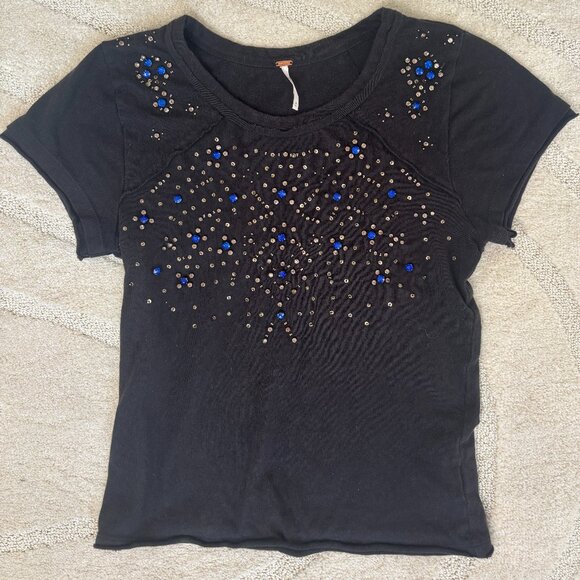 Free People Tops - Free People Black Bejeweled Tee